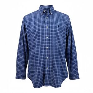 Ralph Lauren Yarmouth Button Down Shirt Men's Blue Plaid 100% Cotton Size 15